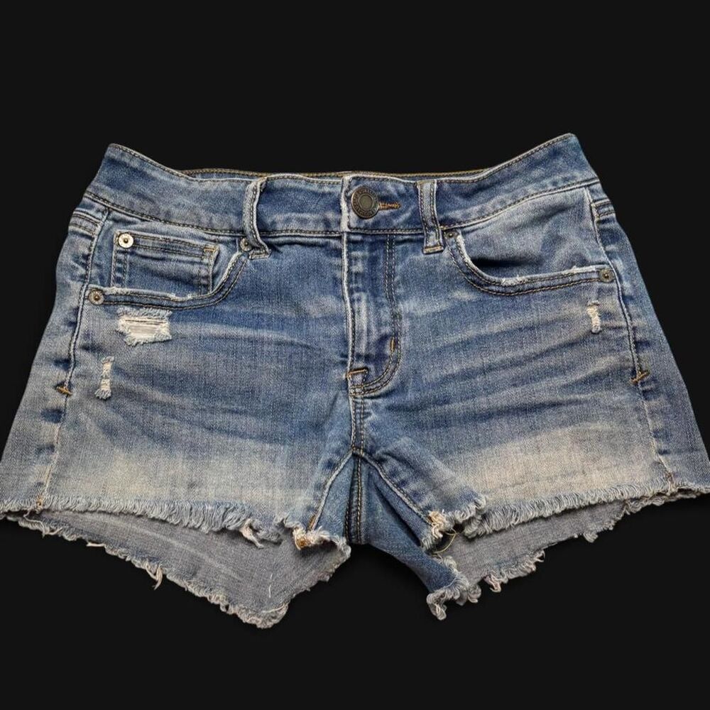 American Eagle Shortie Denim Shorts Size 2 | Super Stretch Raw Hem Distressed